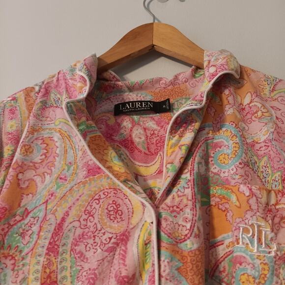 Lauren Ralph Lauren Pink Paisley Short Sleeve Pajama Top XL - Picture 3 of 7